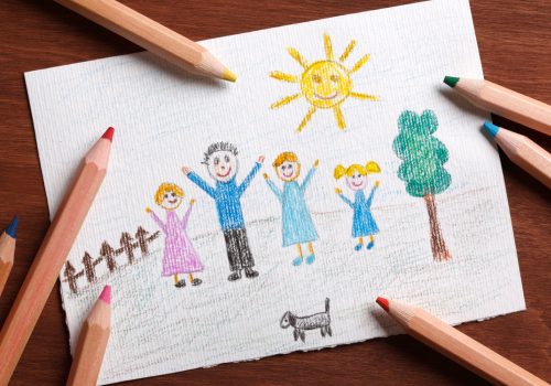 Child's drawing of family, Request Resources for families concept