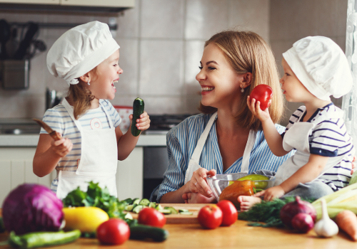 Parent and children cooking