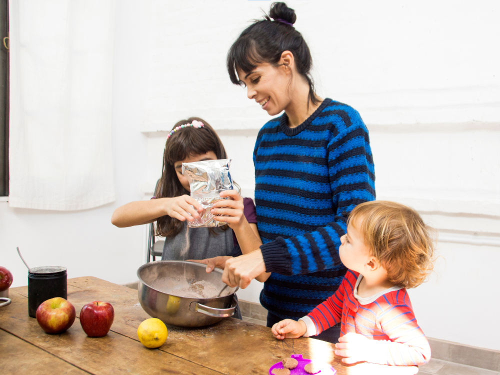 mother cooking with children