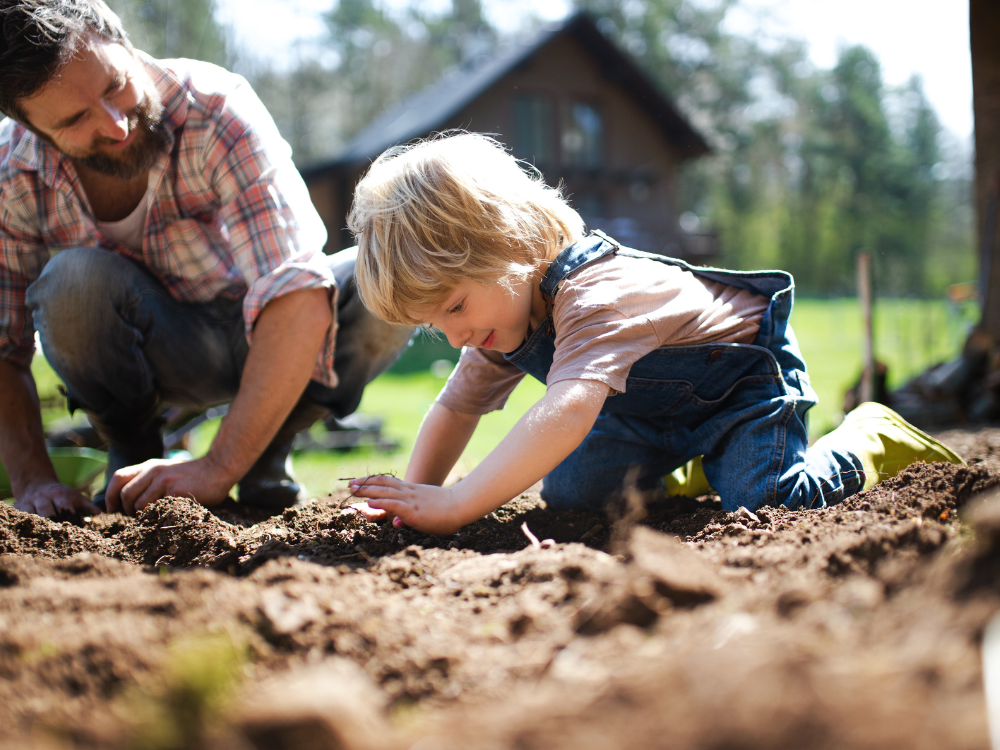 Father and son gardening