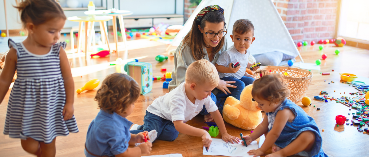 Woman taking care of children